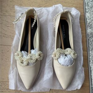 Charles & Keith Cream Pearl Chain Flats